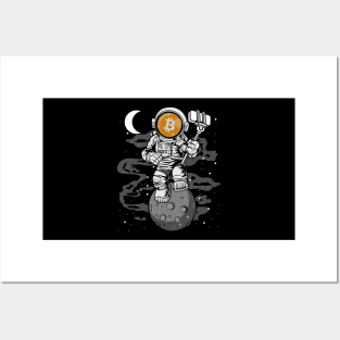 Astronaut Selfie BitCoin BTC To The Moon Crypto Token Cryptocurrency Wallet Birthday Gift For Men Women Kids Posters and Art